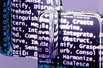 Grafiskt motiv, närbild på block i glas